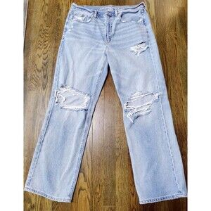 American Eagle Women's Distressed Light Blue Denim Jeans 5-Pocket Design Size 12